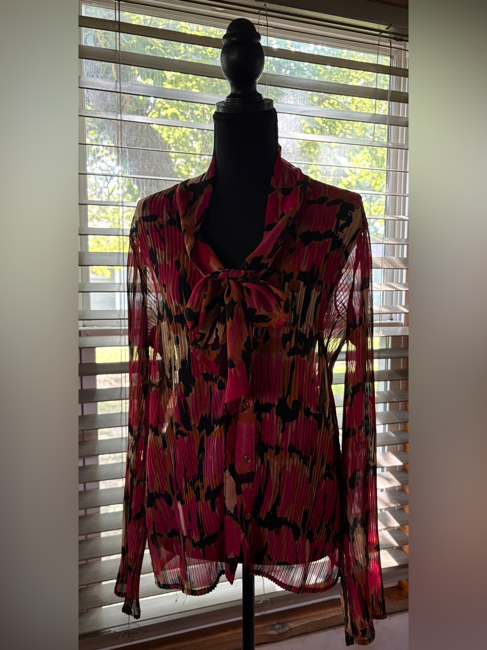 Christopher & Banks Fuchsia, Black & Tan Abstract Blouse